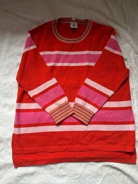 CAbi Red and Pink Striped Knit Sweater